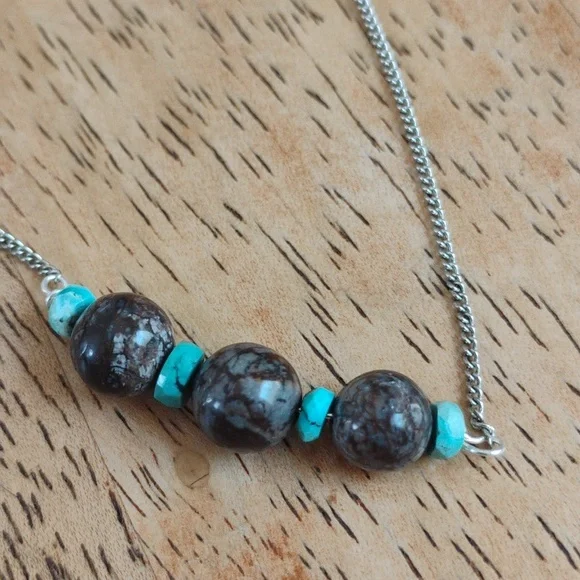 Kingman Turquoise and Jasper Necklace - Picture 5 of 10
